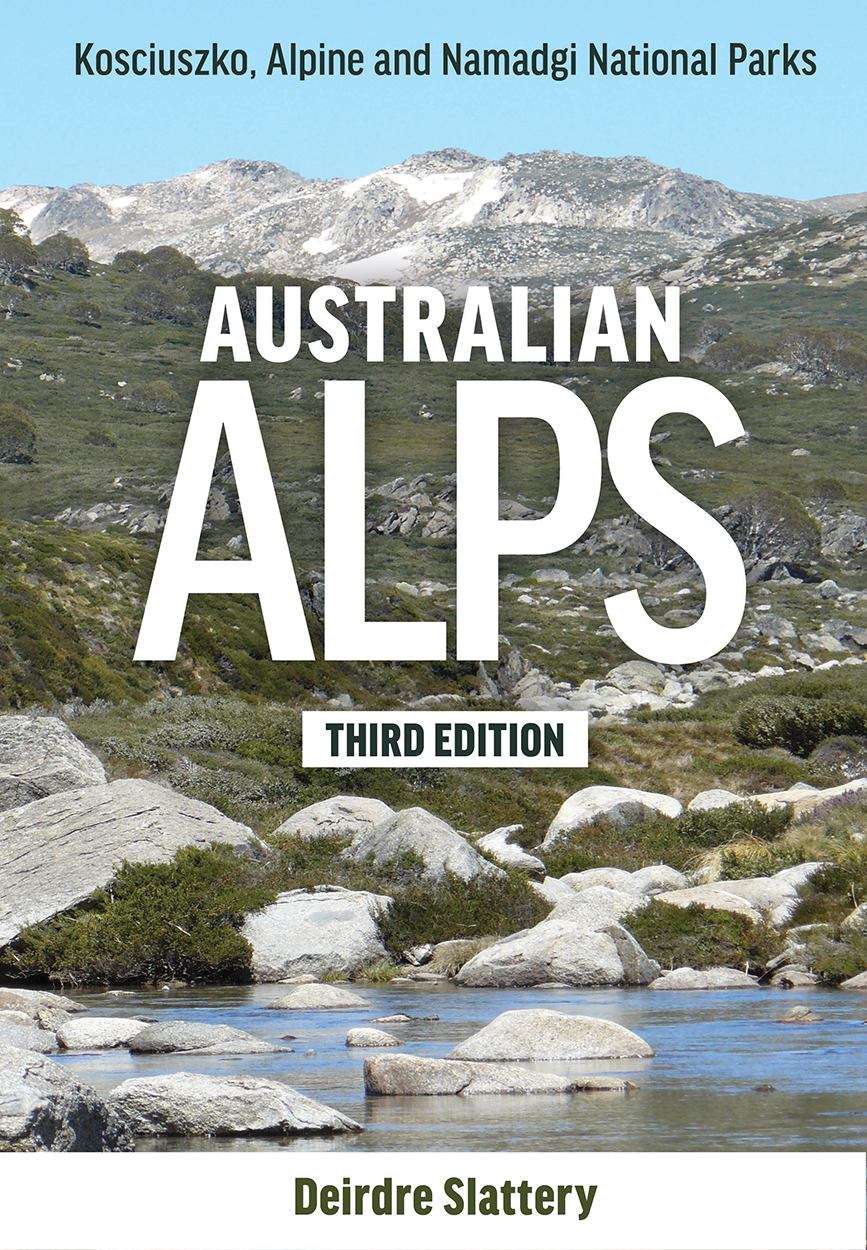 Cover of 'Australian Alps', featuring a photo of the alps with a rocky waterway in the foreground.
