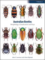 Cover of Australian Beetles Volume 1, featuring 15 beetles of various shapes, colours and sizes in neat rows of five against a plain white background. Cover of Australian Beetles Volume 1, featuring 15 beetles of various shapes, colours and sizes in neat rows of five against a plain white background.