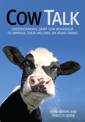 Cover image of Cow Talk, featuring a close-up photo of a dairy cow on a blue background Cover image of Cow Talk, featuring a close-up photo of a dairy cow on a blue background